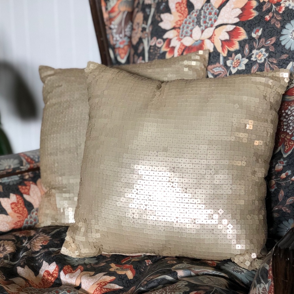 Gold Glitter Matching Sequin Throw Pillows (2)